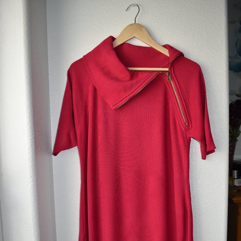 Calvin Klein Pink Sweater Cowl Neck Gold Zipper Dress
